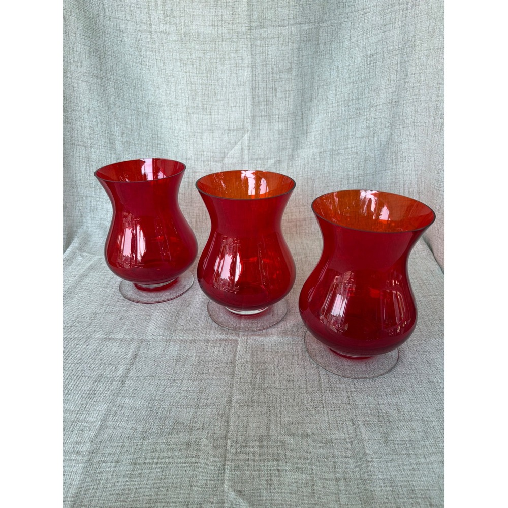 Costco Ruby Glass Hurricanes Set of 3 Red Excellent Holiday Decor 8 Inch